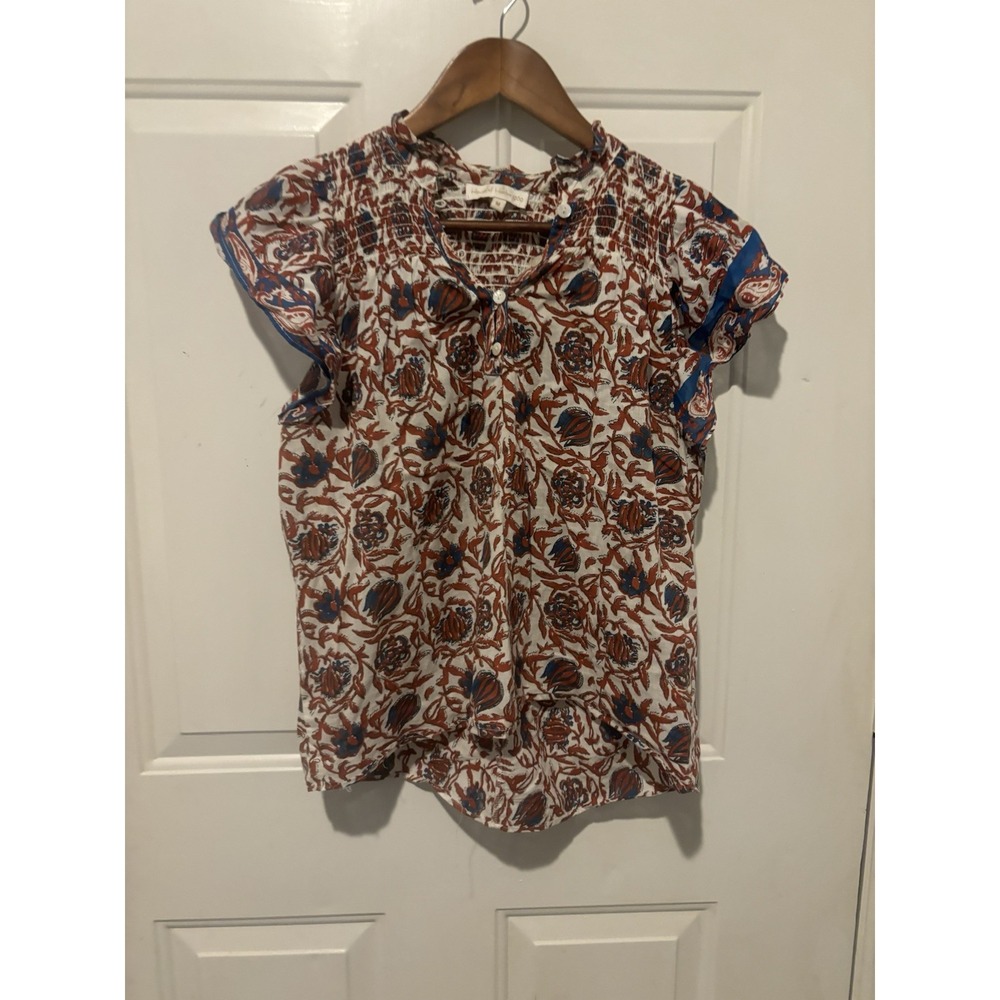 House of Harlow 1960 Floral Ruffle Sleeve Cotton Multi Color Top Sz M